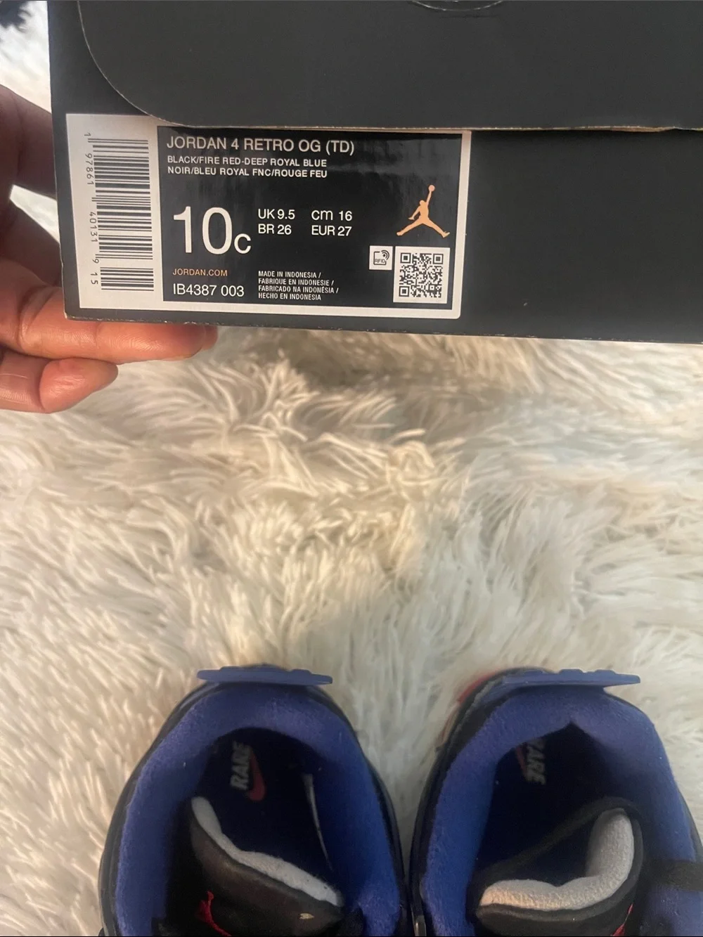 Kids Jordan 4 Retro OG Black/Fire Red-Deep Royal Blue & Red Athletic Sneakers